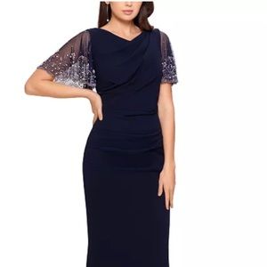 Betsy Adam Beaded sleeve evening dress
